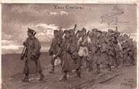 Greetings Card 7th division, "Going to the Trenches" 1915