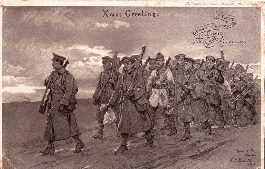 Greetings Card 7th division, "Going to the Trenches" 1915 