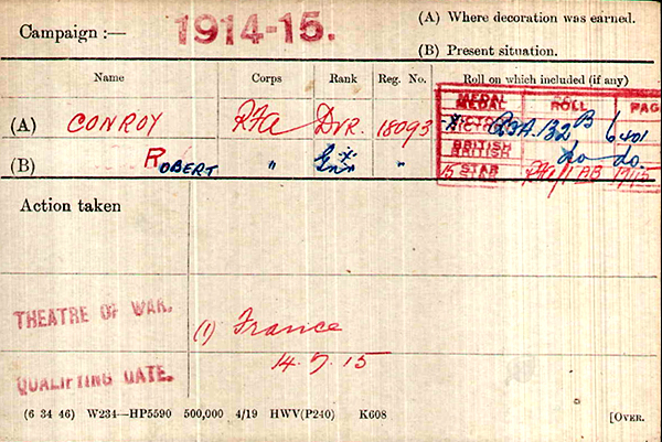 robert conroy medal index card