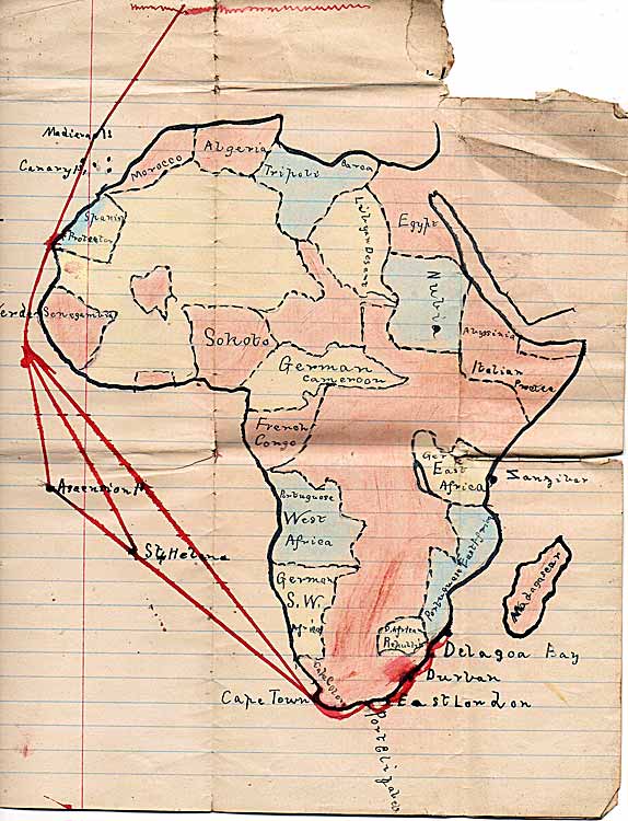 The map of Africa, drawn by John of Noel Haigh's trip to Africa in 1896 