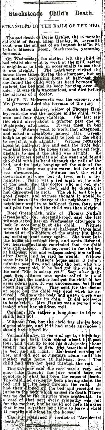 newspaper account of death of baby sister