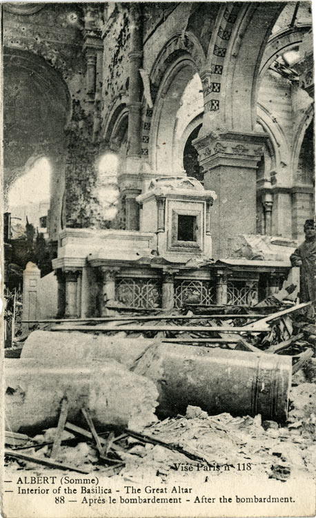 Albert- Interior of the Basilica - the Great Altar - After the Bombardment