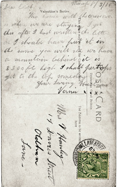 Postcard from Vernon Hanley 1915