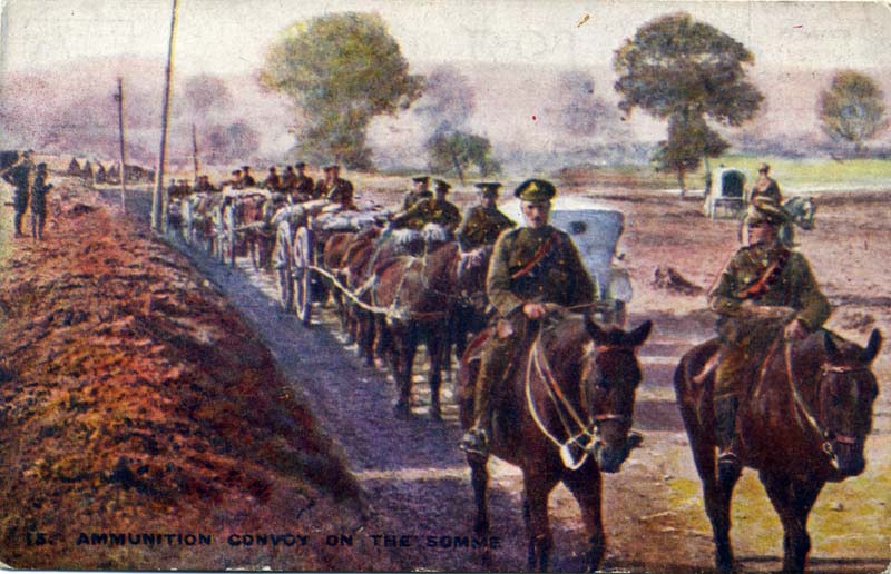 Postcard - Ammunition Convoy on the Somme