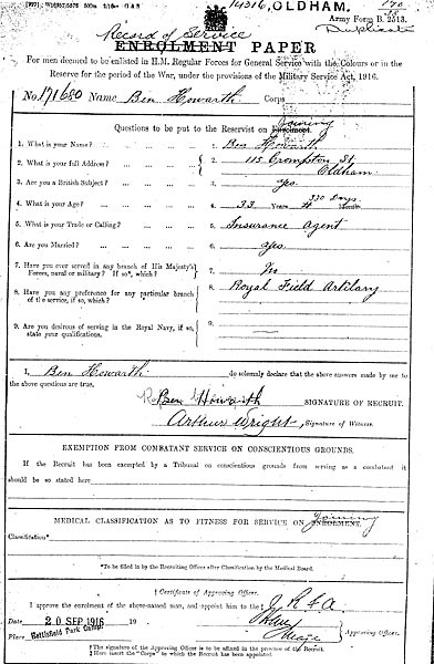 Page from Record of Service