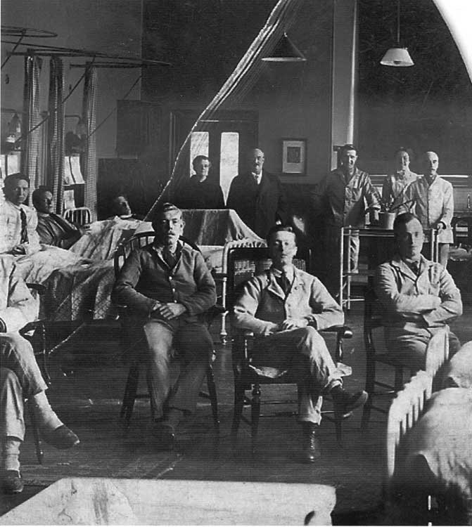 William Knight in hospital, 1918, after the loss of his legs.
