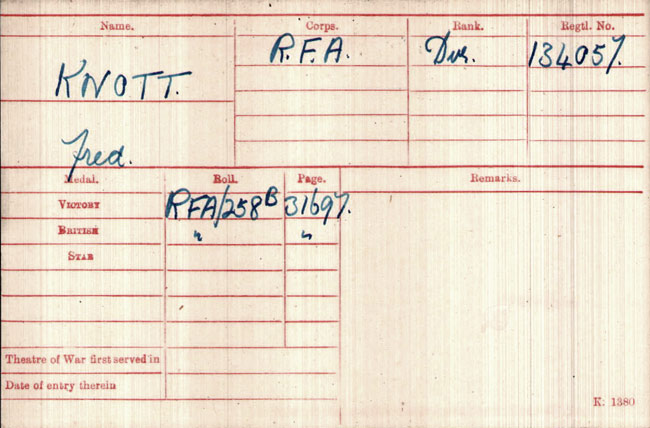  WW1 serviceman-Driver Fred Knott, 134057