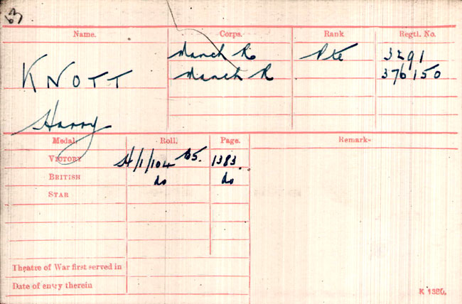  WW1 serviceman-Private Harry Knott, 376150 (3291)