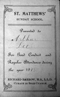 Sunday School Good Conduct and Attendance Certificate, St. Matthew's Sunday School.