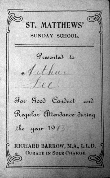 Sunday School Good Conduct and Attendance Certificate, St. Matthew's Sunday School. 