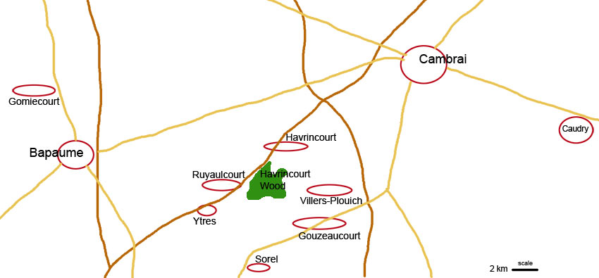 Map of area round Havrincourt WW1