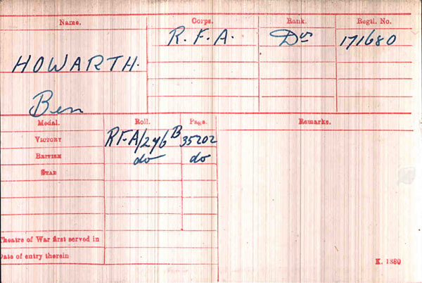 Ben Howarth, 171680, Royal Field Artillery
