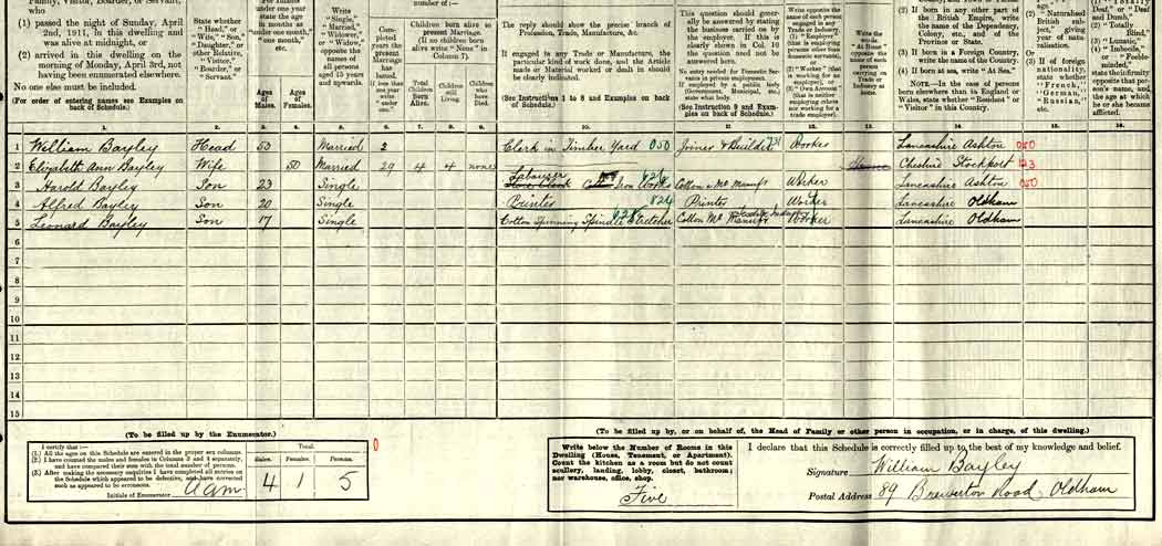 1911 census: Leonard Bayley 