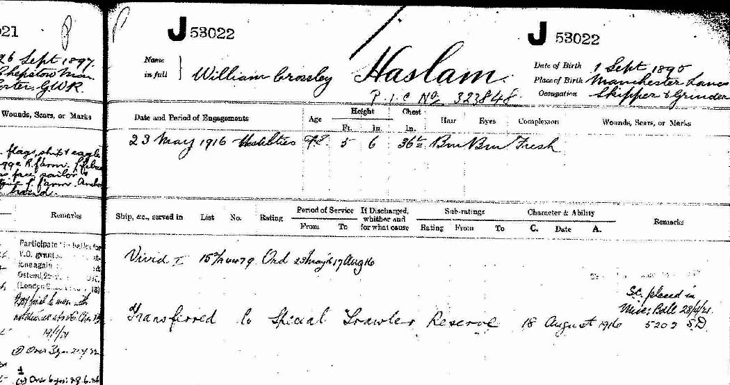 William Crossley Haslam naval reserve record