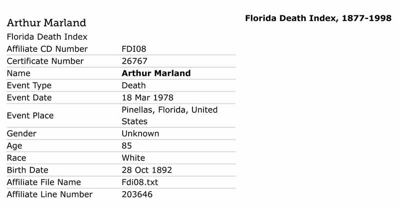 Florida Death Index 1877 - 1998