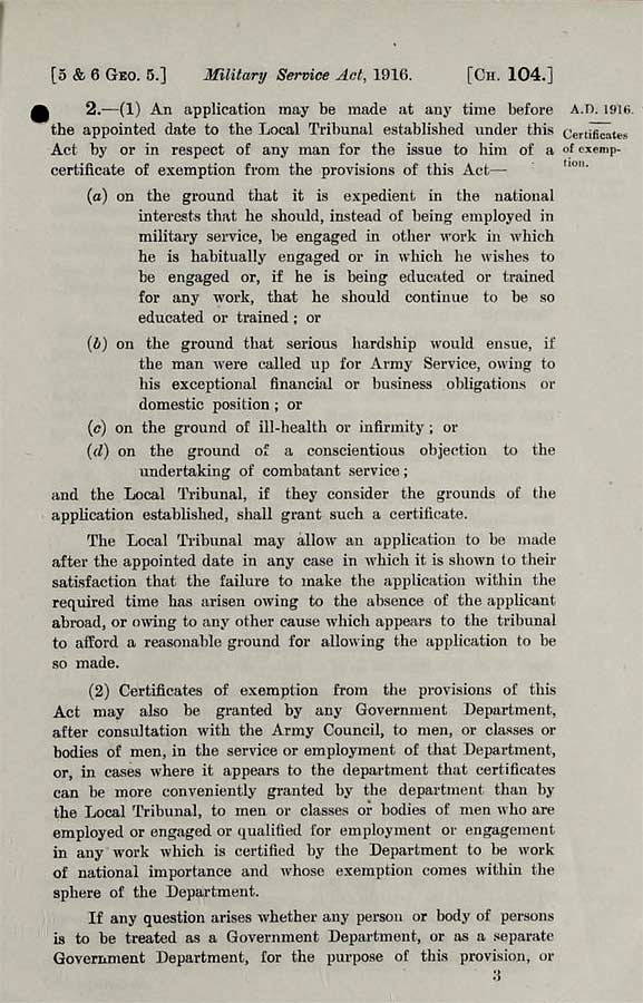 Military Service Act 1916 - Grounds for Appeal 