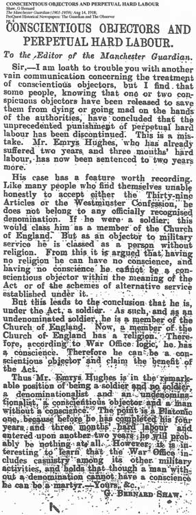 CONSCIENTIOUS OBJECTORS AND PERPETUAL HARD LABOUR - news clipping