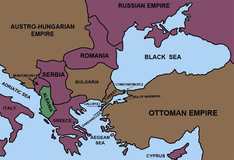 1914 Outline Map showing location of Gallipoli and the Dardanelles