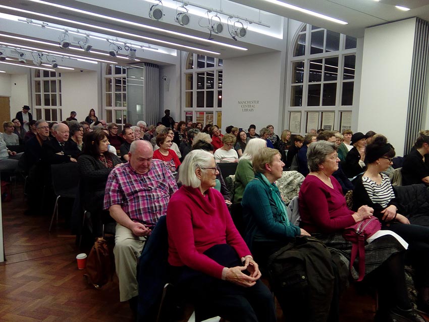 The 100 strong audience in the Performance Space at Manchester Central Library