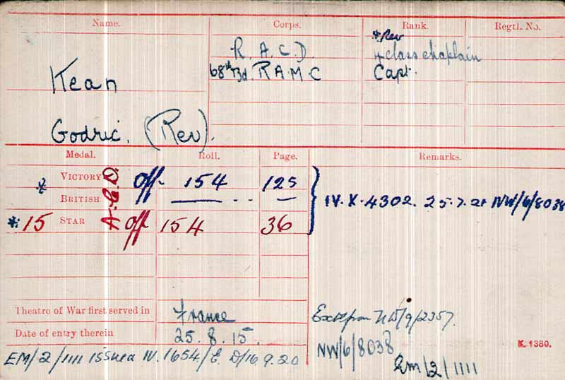 Godric Kean-medal card