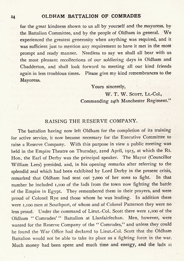 Oldham Historical Research Group - The 24th Battalion Manchester Regiment - the Oldham Comrades