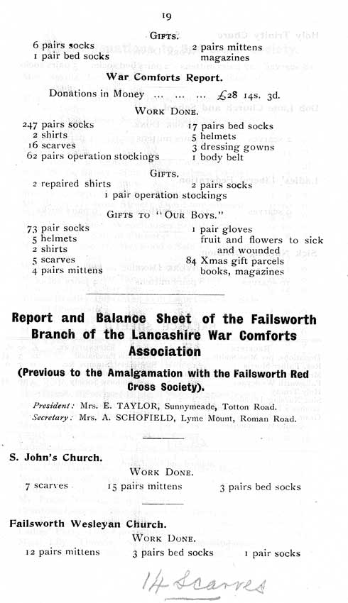 'The Failsworth and Woodhouses War Comforts Society'