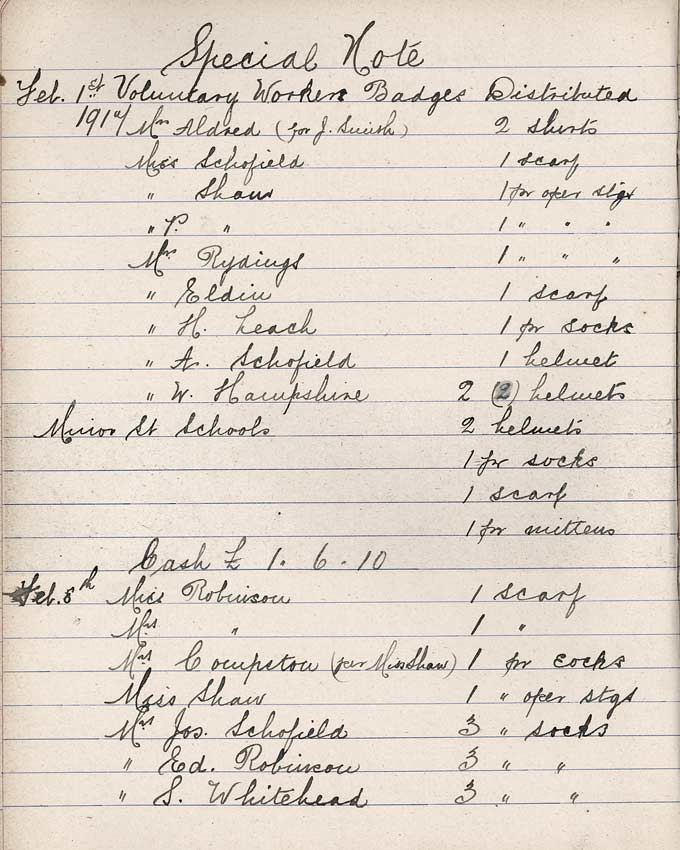 Notebook 1 of Failsworth Wesleyan Group of 'The Failsworth and Woodhouses War Comforts Society'