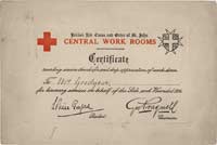 British Red Cross & Order of St. John Central Workrooms Certificate for honorary services