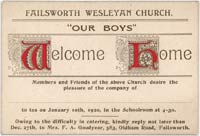 Ticket for the 'Welcome Home' Tea on January 10th, 1920,