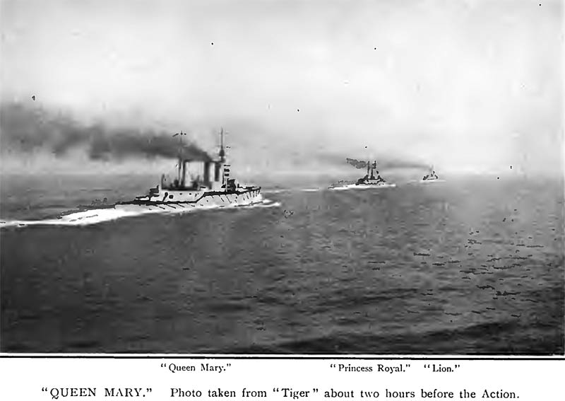 HMS 'Queen Mary' - Photo taken from HMS 'Tiger' about two hours before the action