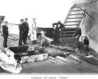 Damage to the deck on HMS 'Lion'