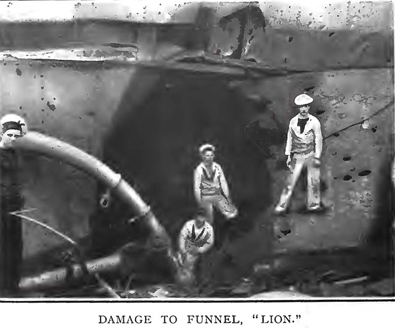 Damage to the funnel on HMS Lion