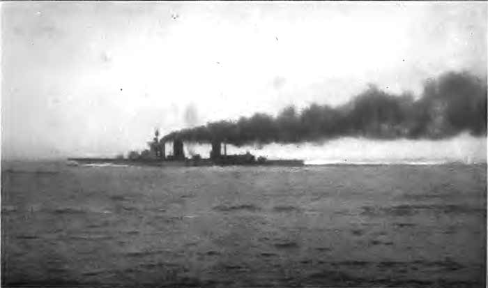 Cordite flame shooting out of pierced roof of 'Q' turret, 'Lion'  - Jutland