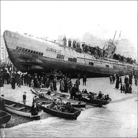 One of the notorious U-boats stranded on the south coast of England after surrender