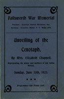 programme for unveiling of Failsworth memorial (cenotaph) 1923