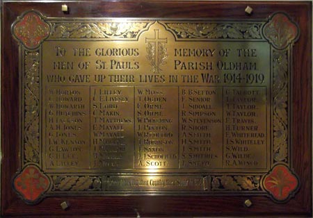 THE NAMES OF MEN IN THE ARMED FORCES ON THE MEMORIAL AT ST. PAUL'S CHURCH, ASHTON ROAD, OLDHAM