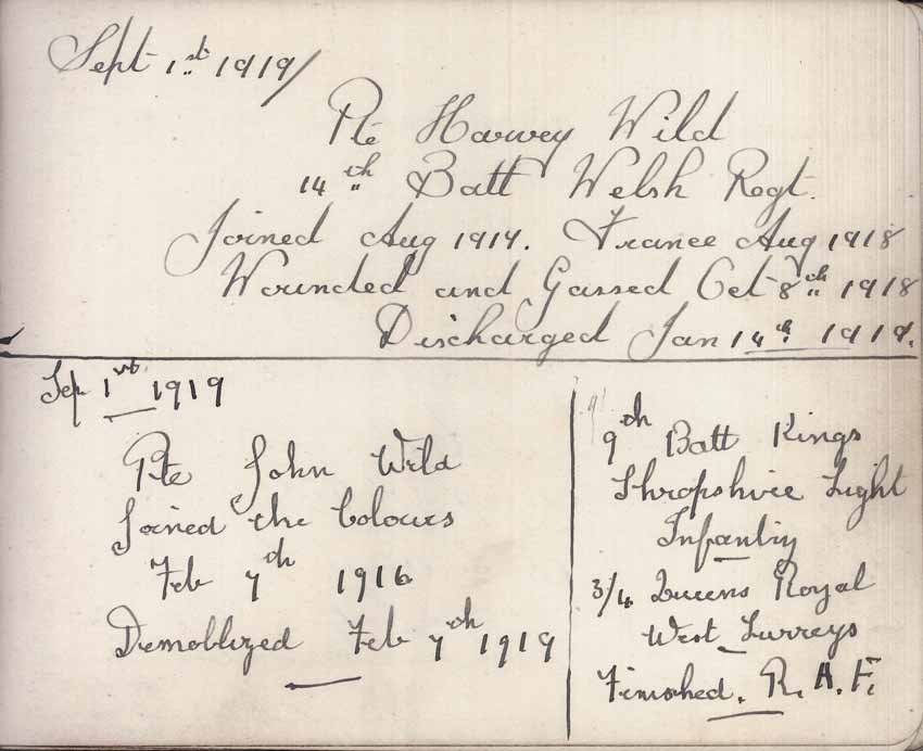 St Paul's Methodist church WW1 Memorial Autograph Book  - Private Harvey Wild & Private John Wild