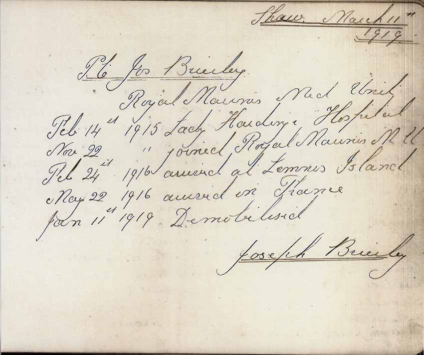 St Paul's Methodist church WW1 Memorial Autograph Book  - Private Private Joseph Brierley