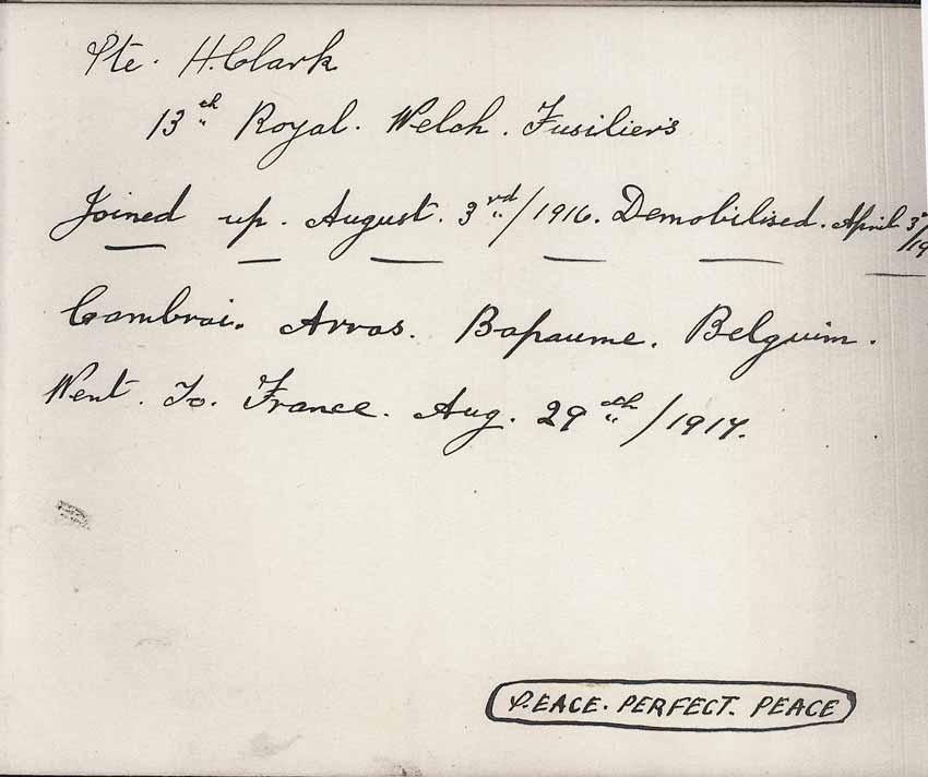 St Paul's Methodist church WW1 Memorial Autograph Book  - Private H. Clark