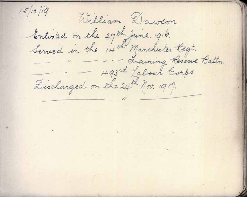 St Paul's Methodist church WW1 Memorial Autograph Book  - William Dawson