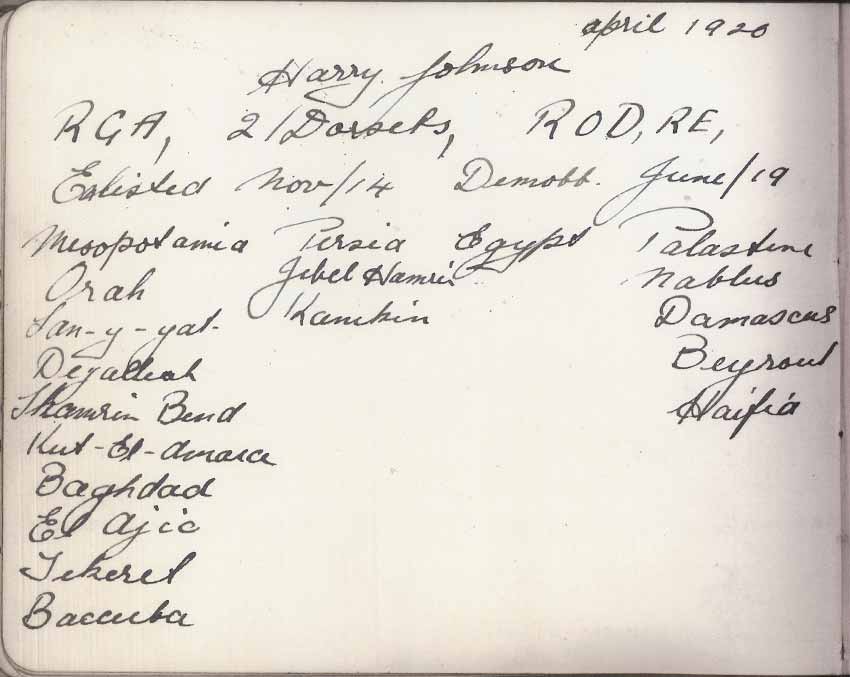 St Paul's Methodist church WW1 Memorial Autograph Book - Harry Johnson