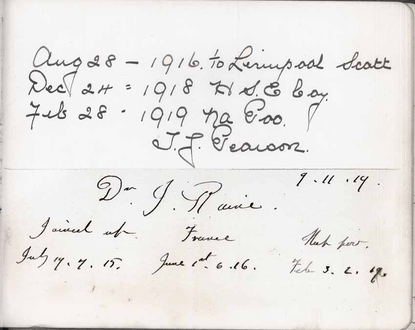 St Paul's Methodist church WW1 Memorial Autograph Book  - T.J. Pearson & Driver J. Raine