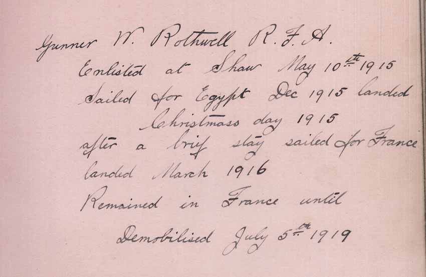 St Paul's Methodist church WW1 Memorial Autograph Book  - Gunner W. Rothwell