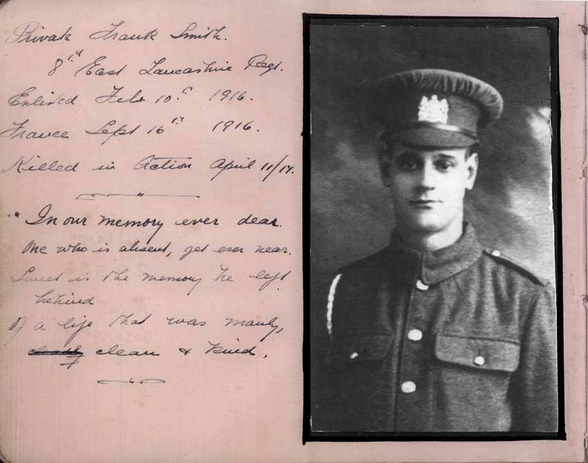 St Paul's Methodist church WW1 Memorial Autograph Book - Private Frank Smith, 29556