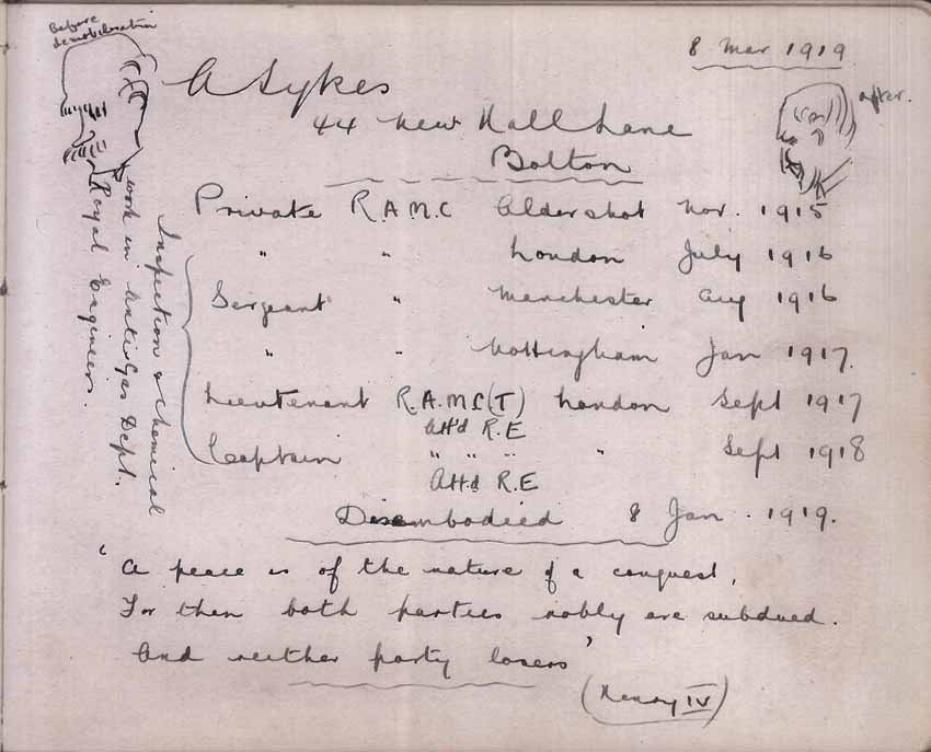 St Paul's Methodist church WW1 Memorial Autograph Book - Captain A. Sykes