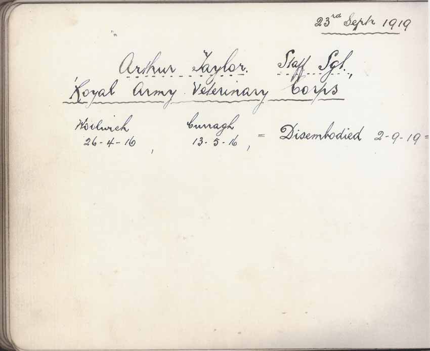 St Paul's Methodist church WW1 Memorial Autograph Book  - Staff Sgt. Arthur Taylor 