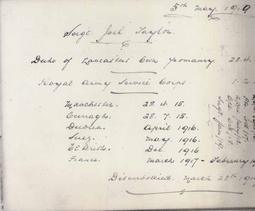 St Paul's Methodist church WW1 Memorial Autograph Book  - Sergeant Jack Taylor