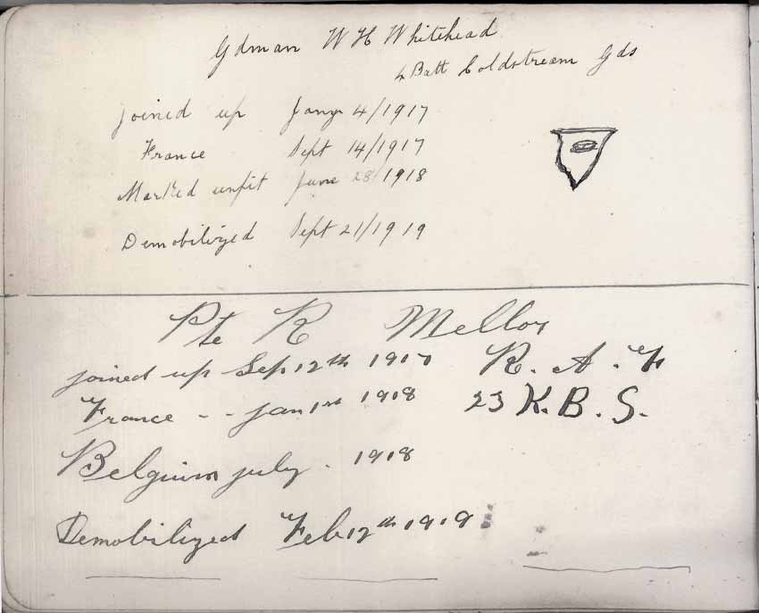 St Paul's Methodist church WW1 Memorial Autograph Book  - Guardsman W.H. Whitehead & Private R. Mellor