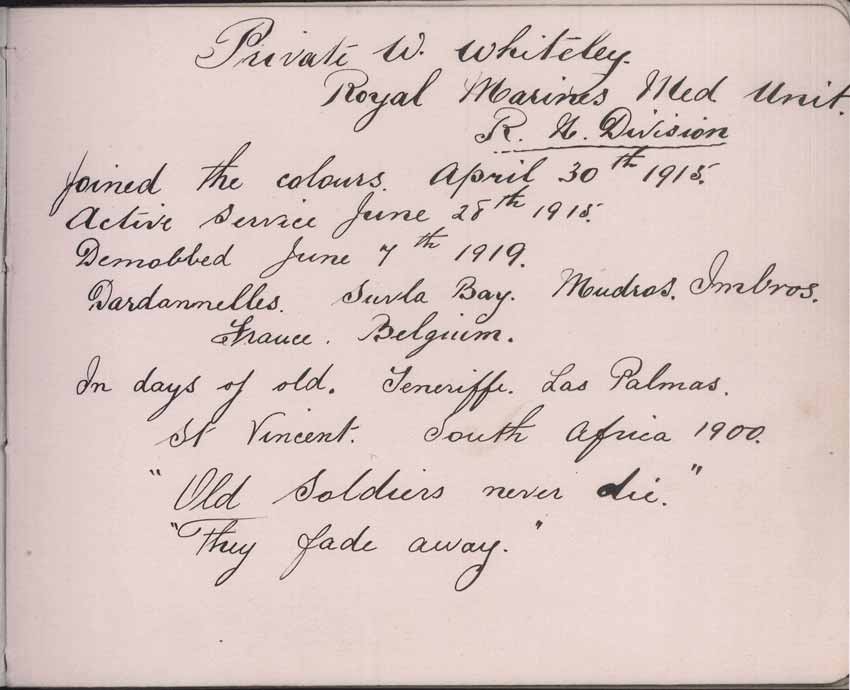 St Paul's Methodist church WW1 Memorial Autograph Book - Private W. Whiteley
