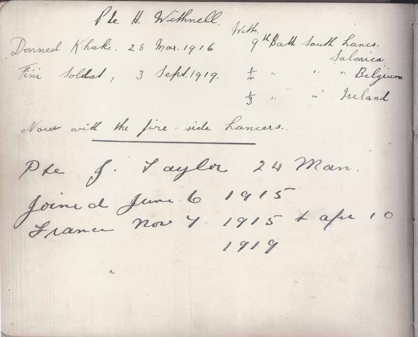 St Paul's Methodist church WW1 Memorial Autograph Book  - Private H. Withnell & Private J. Taylor
